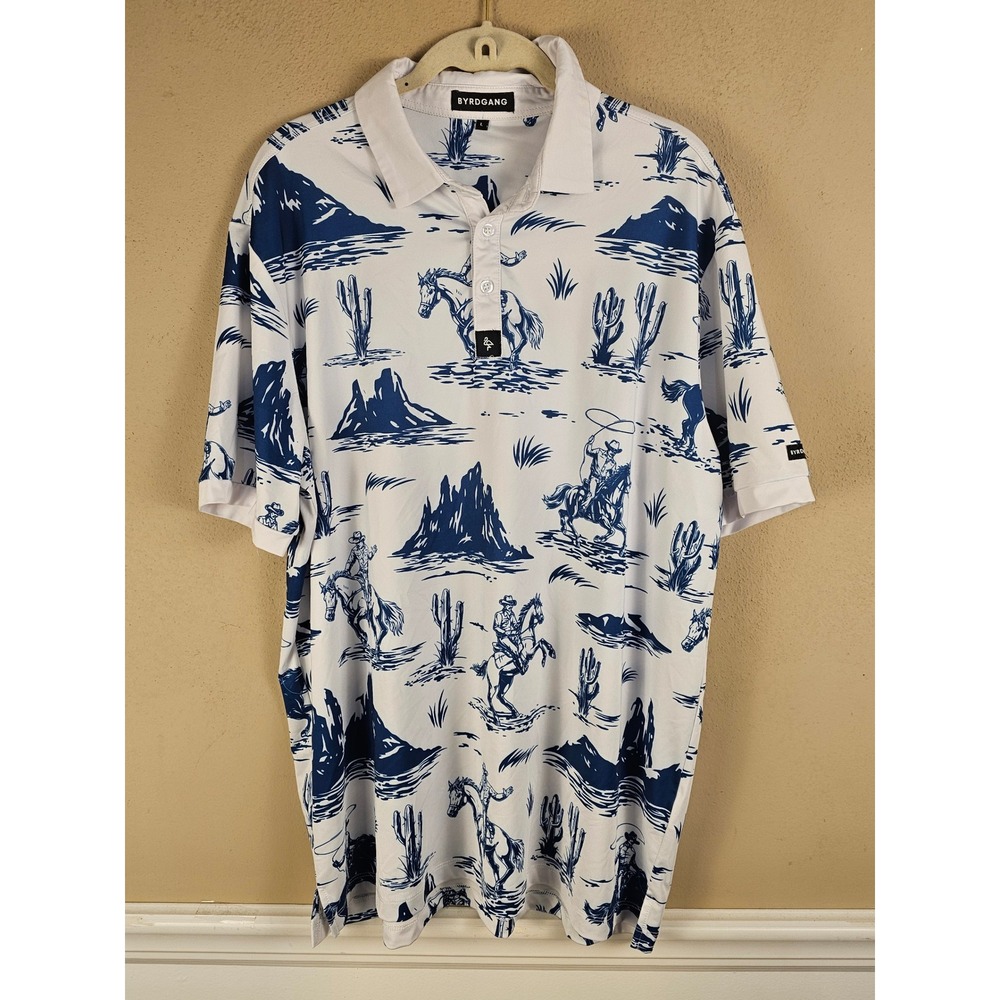 Byrdgang Mens‎ Cowboy Stuff Polo Golf Shirt Large
